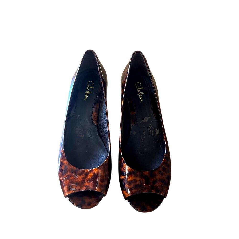 Cole Haan Nike Air Women's Size 6.5 B Peep Toe Wedge Pumps Tortiseshell Leather